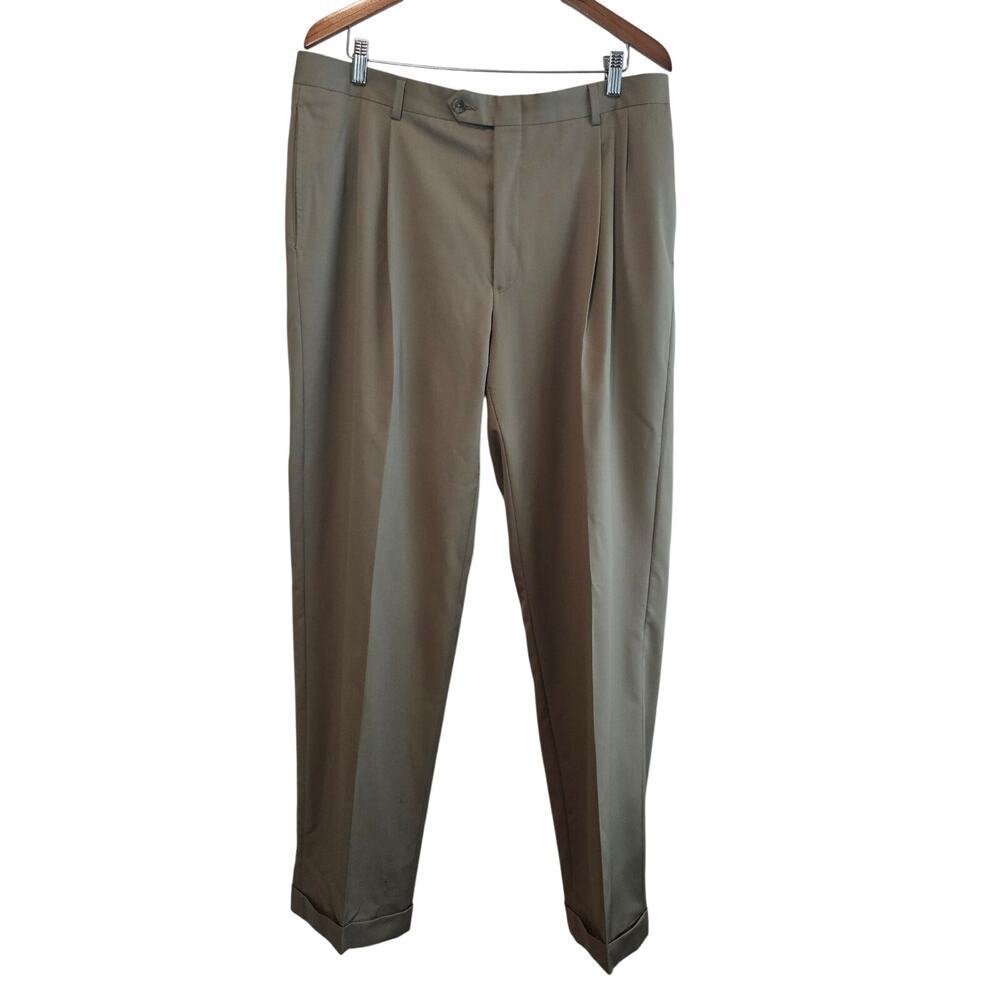 Austin Reed Mens Pleated Cuffed Wool Dress Pants Beige Size 38 Classic Neutral